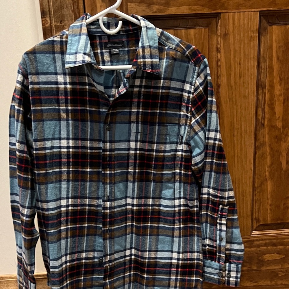 Eddie Bauer Blue and Brown Plaid Shirt